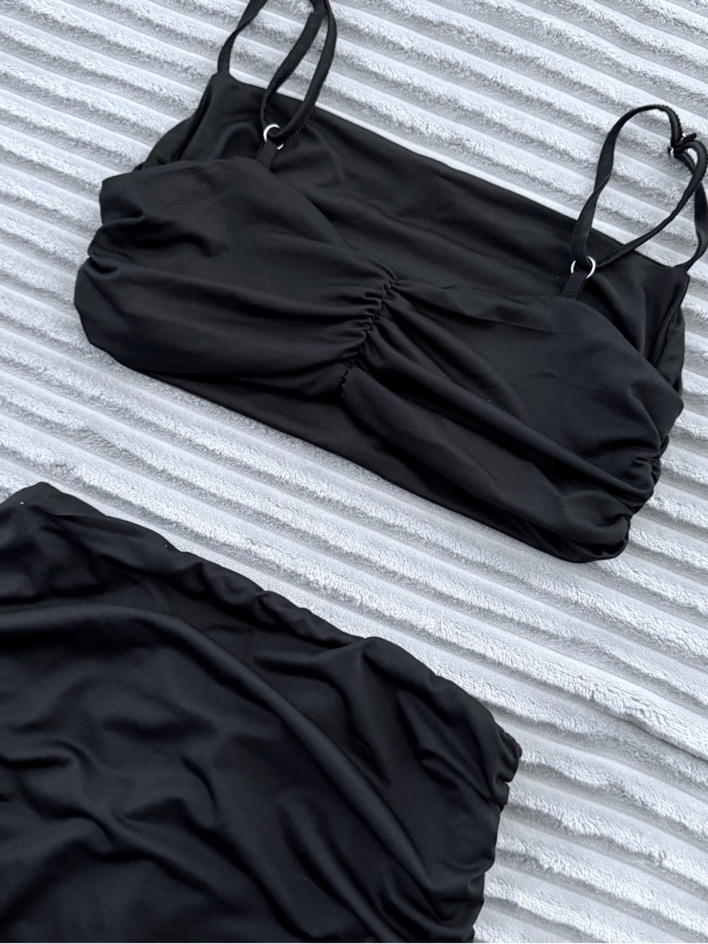 Bralette Crop Top & High Waisted Ruched Skirt Set (Black) - Picture 4 of 4